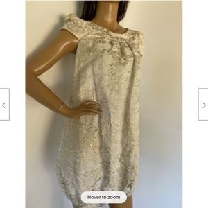 Vera Wang Lavender Label Brocade Bubble Dress in Cream & Gold